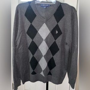 U.S POLO ASSN Men’s Long Sleeve Sweater, Size XL, Black/Gray color